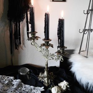 Vintage Brass 3 Arm Floral Ornate Gold Candelabra